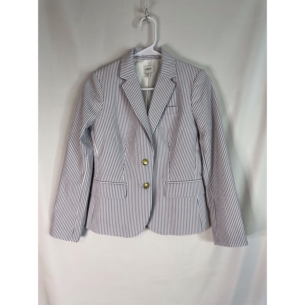 J.Crew Factory‎ Size 0 Petite Blue & White Striped Blazer Preppy Chic